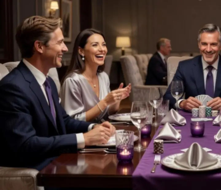Privát offline pókerparty elegáns éttermi környezetben, gyertyafényes asztalokkal